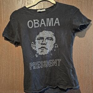 Womens Obama Peesident Black Graphic Tee